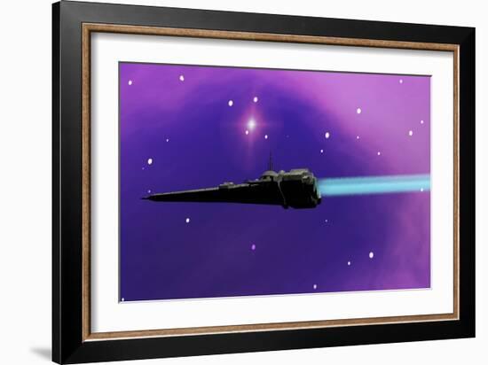 A Spaceship Blazes its Way Through Space with Ion Propulsion-null-Framed Art Print