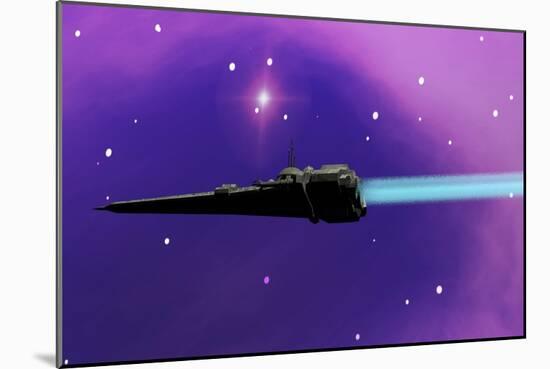 A Spaceship Blazes its Way Through Space with Ion Propulsion-null-Mounted Art Print