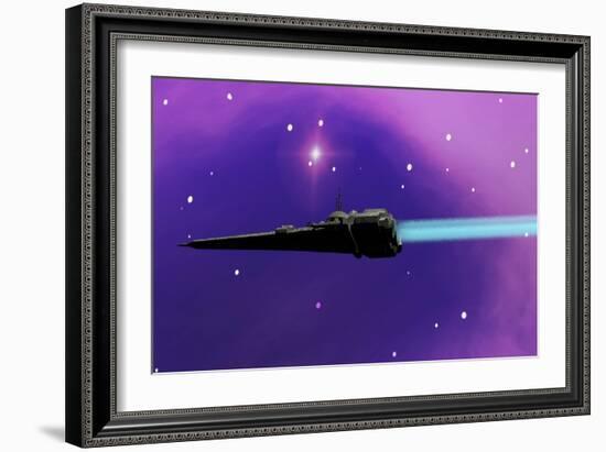 A Spaceship Blazes its Way Through Space with Ion Propulsion-null-Framed Art Print