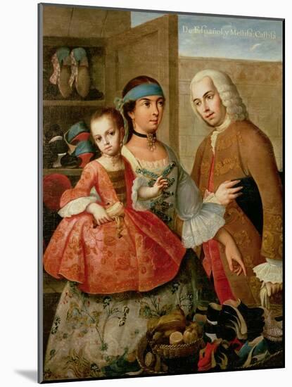 A Spaniard, His Mexican Indian Wife and Child, from a Series on Mixed Race Marriages in Mexico-Miguel Cabrera-Mounted Giclee Print