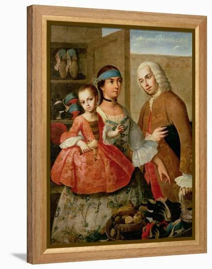 A Spaniard, His Mexican Indian Wife and Child, from a Series on Mixed Race Marriages in Mexico-Miguel Cabrera-Framed Premier Image Canvas