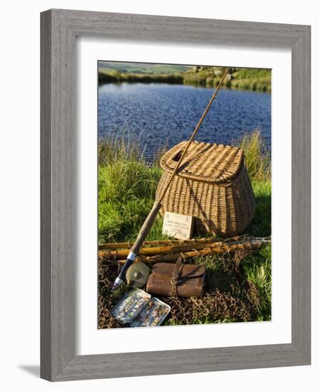 A Split-Cane Fly Rod and Traditional Fly-Fishing Equipment Beside a Trout Lake in North Wales, UK-John Warburton-lee-Framed Photographic Print