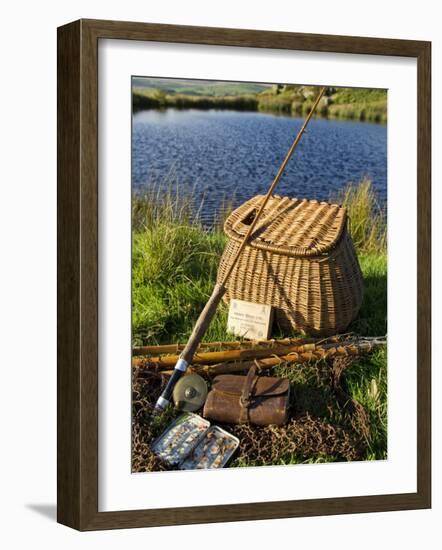 A Split-Cane Fly Rod and Traditional Fly-Fishing Equipment Beside a Trout Lake in North Wales, UK-John Warburton-lee-Framed Photographic Print