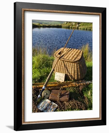 A Split-Cane Fly Rod and Traditional Fly-Fishing Equipment Beside a Trout Lake in North Wales, UK-John Warburton-lee-Framed Photographic Print