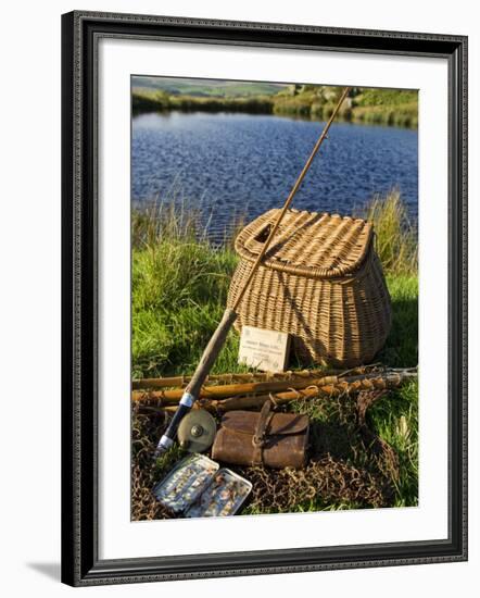 A Split-Cane Fly Rod and Traditional Fly-Fishing Equipment Beside a Trout Lake in North Wales, UK-John Warburton-lee-Framed Photographic Print