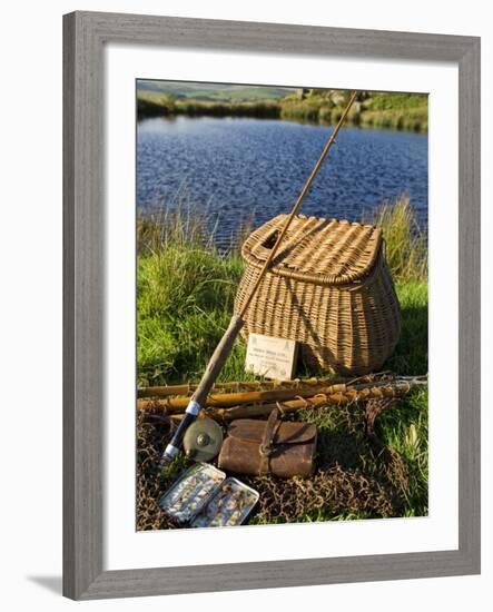 A Split-Cane Fly Rod and Traditional Fly-Fishing Equipment Beside a Trout Lake in North Wales, UK-John Warburton-lee-Framed Photographic Print