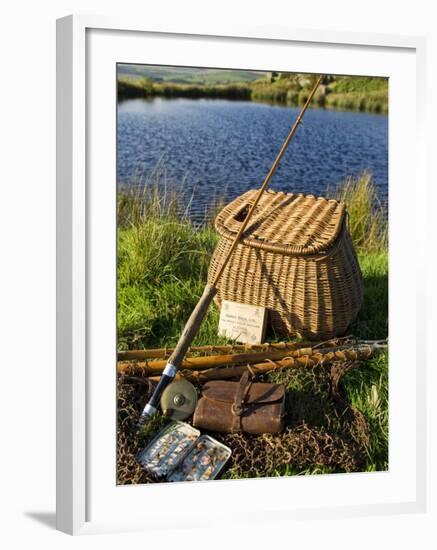 A Split-Cane Fly Rod and Traditional Fly-Fishing Equipment Beside a Trout Lake in North Wales, UK-John Warburton-lee-Framed Photographic Print