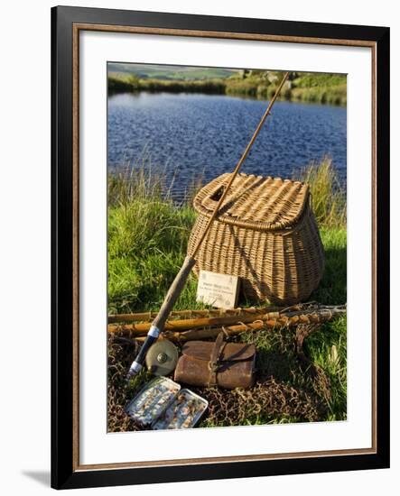 A Split-Cane Fly Rod and Traditional Fly-Fishing Equipment Beside a Trout Lake in North Wales, UK-John Warburton-lee-Framed Photographic Print