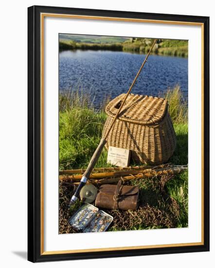 A Split-Cane Fly Rod and Traditional Fly-Fishing Equipment Beside a Trout Lake in North Wales, UK-John Warburton-lee-Framed Photographic Print