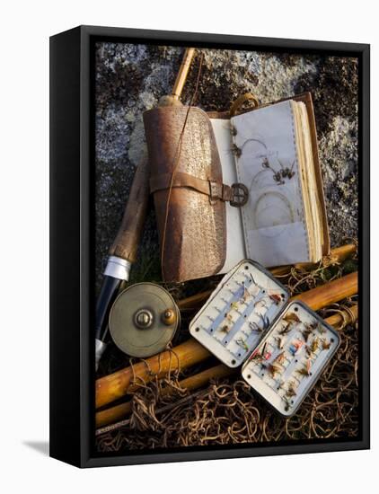 A Split-Cane Fly Rod and Traditional Fly-Fishing Equipment Beside a Trout Lake in North Wales, UK-John Warburton-lee-Framed Premier Image Canvas