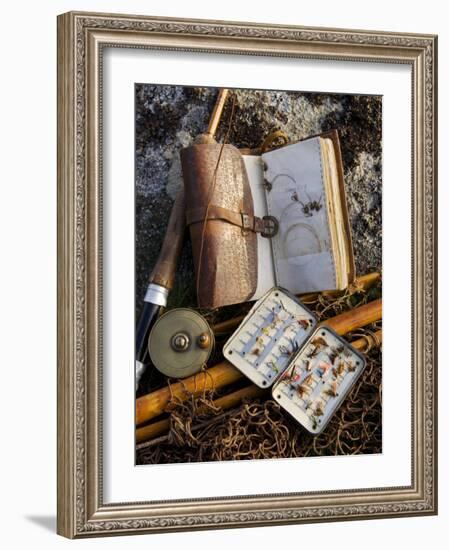 A Split-Cane Fly Rod and Traditional Fly-Fishing Equipment Beside a Trout Lake in North Wales, UK-John Warburton-lee-Framed Photographic Print