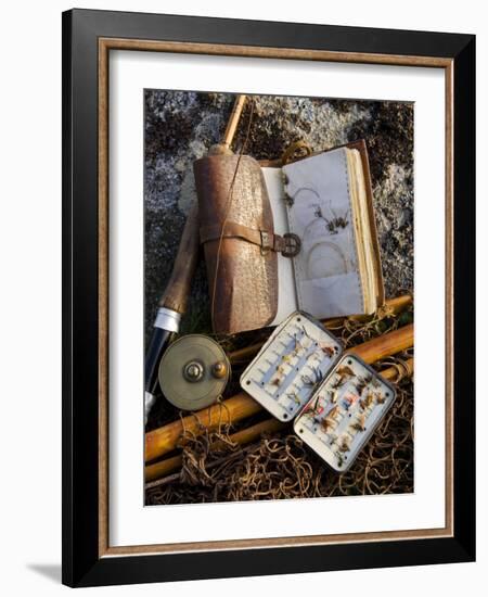 A Split-Cane Fly Rod and Traditional Fly-Fishing Equipment Beside a Trout Lake in North Wales, UK-John Warburton-lee-Framed Photographic Print