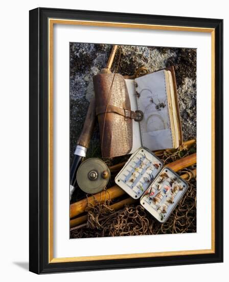 A Split-Cane Fly Rod and Traditional Fly-Fishing Equipment Beside a Trout Lake in North Wales, UK-John Warburton-lee-Framed Photographic Print