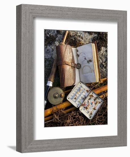 A Split-Cane Fly Rod and Traditional Fly-Fishing Equipment Beside a Trout Lake in North Wales, UK-John Warburton-lee-Framed Photographic Print