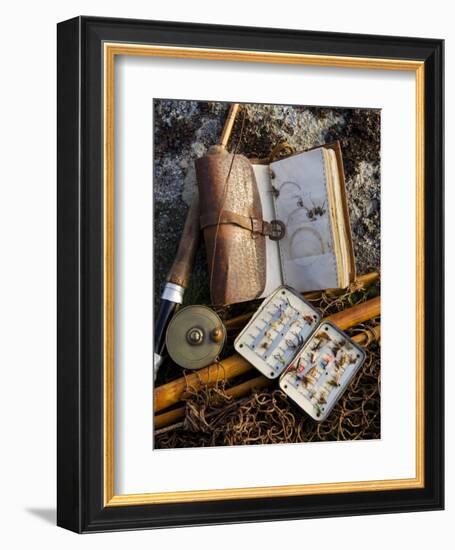 A Split-Cane Fly Rod and Traditional Fly-Fishing Equipment Beside a Trout Lake in North Wales, UK-John Warburton-lee-Framed Photographic Print