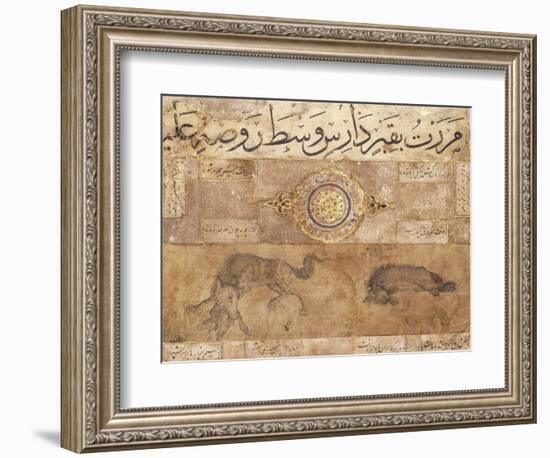 A Spotted Wolf and a Hyena, Late 15th Century (Illuminated Manuscript on Buff Paper)-null-Framed Giclee Print