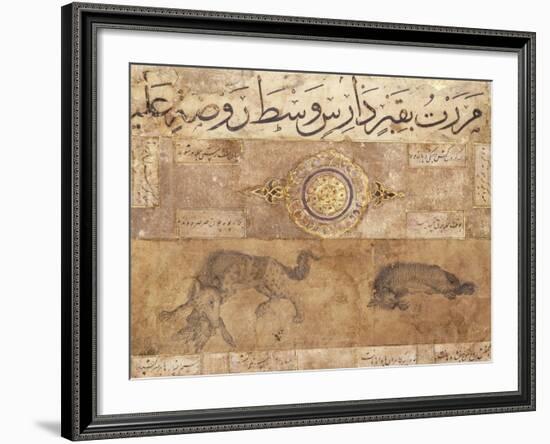 A Spotted Wolf and a Hyena, Late 15th Century (Illuminated Manuscript on Buff Paper)-null-Framed Giclee Print