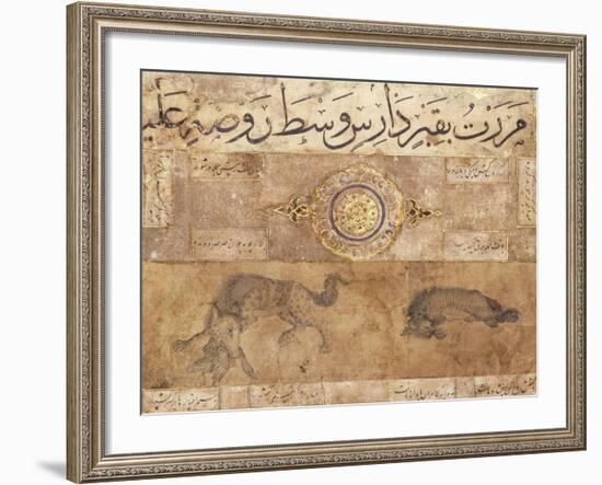 A Spotted Wolf and a Hyena, Late 15th Century (Illuminated Manuscript on Buff Paper)-null-Framed Giclee Print