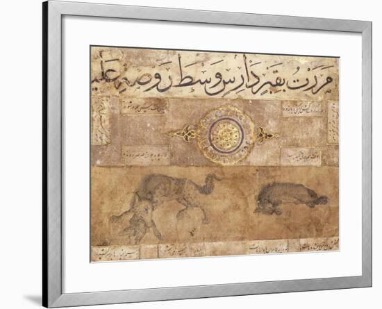 A Spotted Wolf and a Hyena, Late 15th Century (Illuminated Manuscript on Buff Paper)-null-Framed Giclee Print