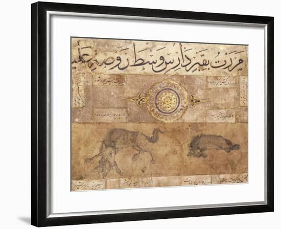 A Spotted Wolf and a Hyena, Late 15th Century (Illuminated Manuscript on Buff Paper)-null-Framed Giclee Print