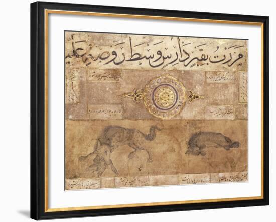 A Spotted Wolf and a Hyena, Late 15th Century (Illuminated Manuscript on Buff Paper)-null-Framed Giclee Print