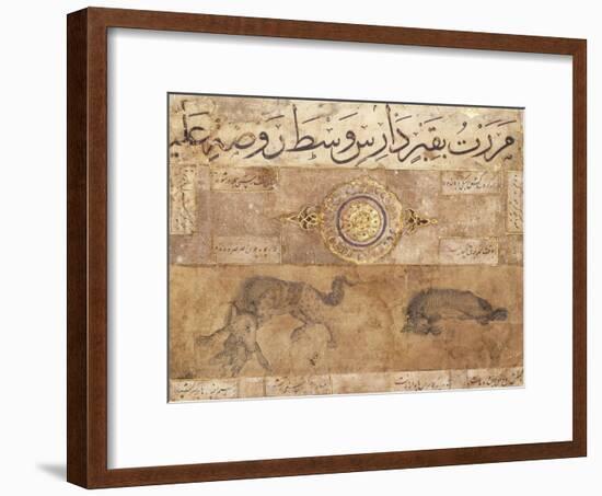 A Spotted Wolf and a Hyena, Late 15th Century (Illuminated Manuscript on Buff Paper)-null-Framed Giclee Print