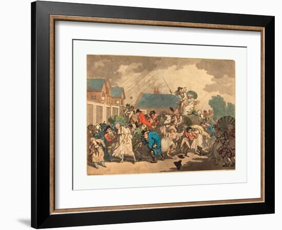 A Squall in Hyde Park, 1791, Hand-Colored Etching and Aquatint, Rosenwald Collection-Thomas Rowlandson-Framed Giclee Print