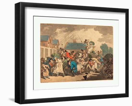 A Squall in Hyde Park, 1791, Hand-Colored Etching and Aquatint, Rosenwald Collection-Thomas Rowlandson-Framed Giclee Print