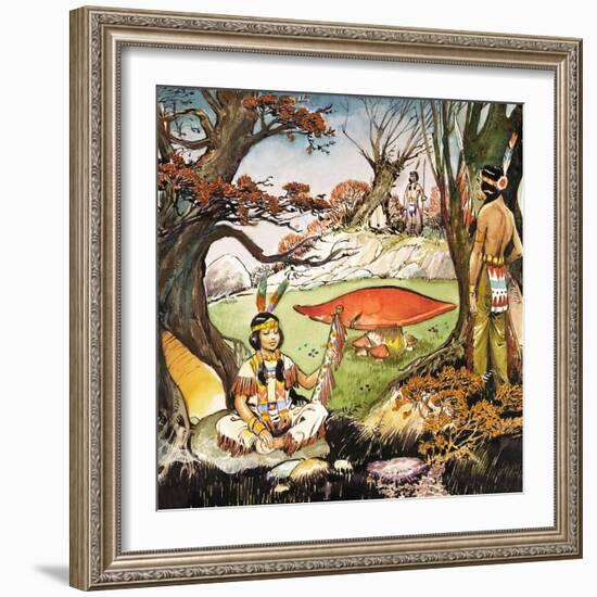 A Squaw and Braves, Illustration from 'Peter Pan' by J.M. Barrie-Nadir Quinto-Framed Giclee Print