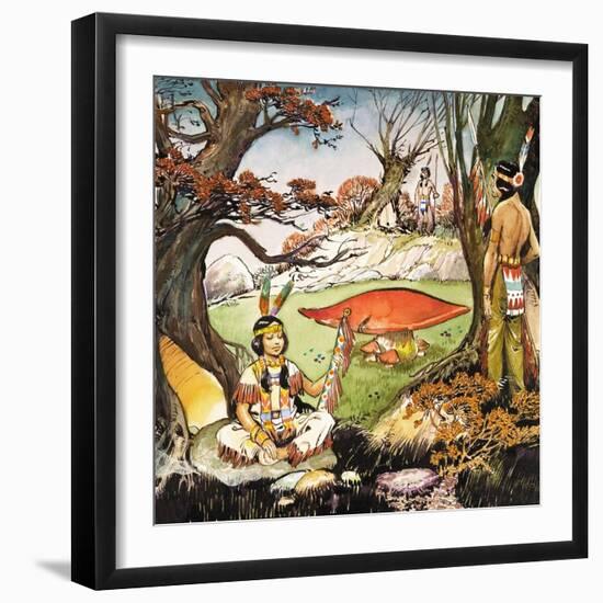 A Squaw and Braves, Illustration from 'Peter Pan' by J.M. Barrie-Nadir Quinto-Framed Giclee Print