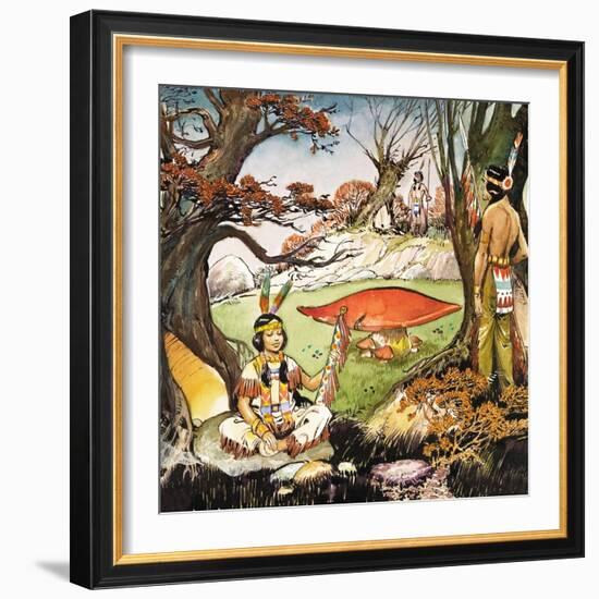 A Squaw and Braves, Illustration from 'Peter Pan' by J.M. Barrie-Nadir Quinto-Framed Giclee Print