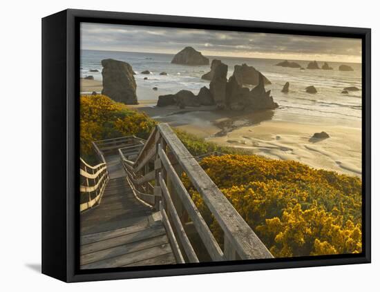 A Stairway Leads to the Beach in Bandon, Oregon, USA-William Sutton-Framed Premier Image Canvas