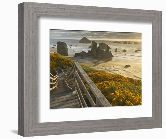 A Stairway Leads to the Beach in Bandon, Oregon, USA-William Sutton-Framed Photographic Print
