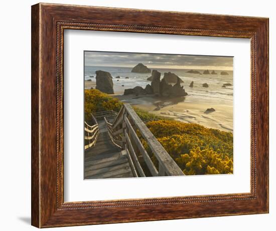 A Stairway Leads to the Beach in Bandon, Oregon, USA-William Sutton-Framed Photographic Print