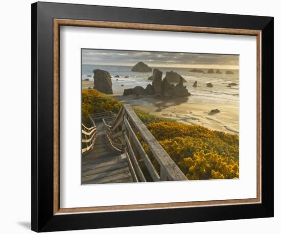 A Stairway Leads to the Beach in Bandon, Oregon, USA-William Sutton-Framed Photographic Print