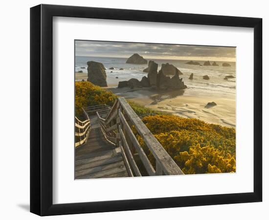 A Stairway Leads to the Beach in Bandon, Oregon, USA-William Sutton-Framed Photographic Print