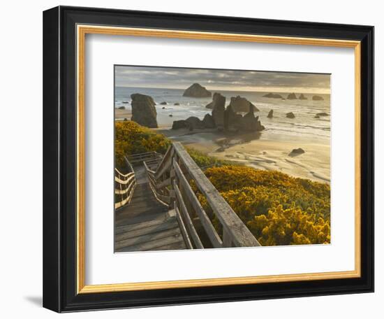 A Stairway Leads to the Beach in Bandon, Oregon, USA-William Sutton-Framed Photographic Print