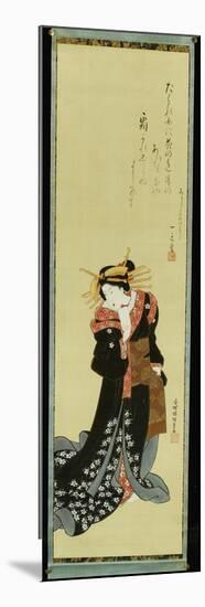 A Standing Courtesan in a Black Kimono with White Flowerheads Holding a Wad of Paper-Utagawa Kunisada-Mounted Giclee Print