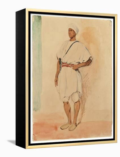 A Standing Moroccan (Pencil & W/C on Paper)-Ferdinand Victor Eugene Delacroix-Framed Premier Image Canvas