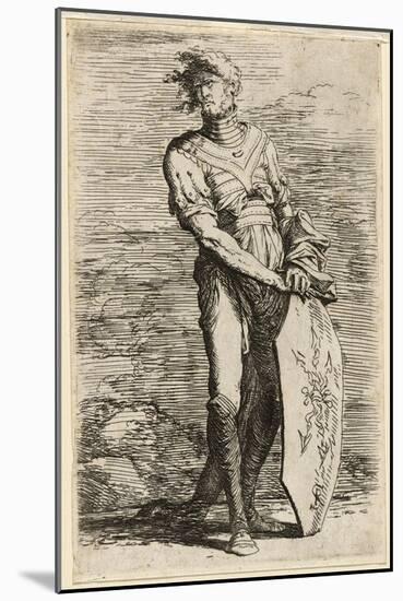 A Standing Warrior Holding an Elongated Octagonal Shield, C.1656-57 (Etching on Laid Paper)-Salvator Rosa-Mounted Giclee Print