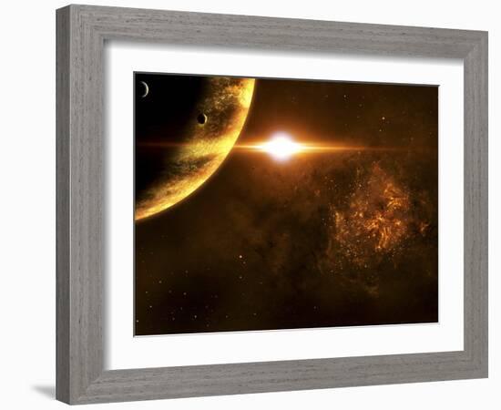 A Star Going Critical Illuminates a Nearby Planet and Nebula-Stocktrek Images-Framed Photographic Print