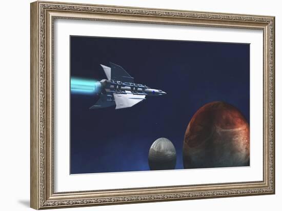 A Starship from Earth Travels to a Red Planet-null-Framed Premium Giclee Print