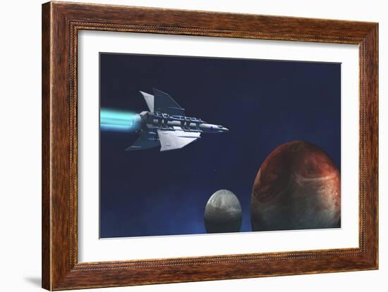 A Starship from Earth Travels to a Red Planet-null-Framed Premium Giclee Print