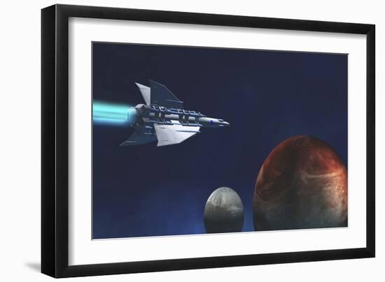 A Starship from Earth Travels to a Red Planet-null-Framed Premium Giclee Print