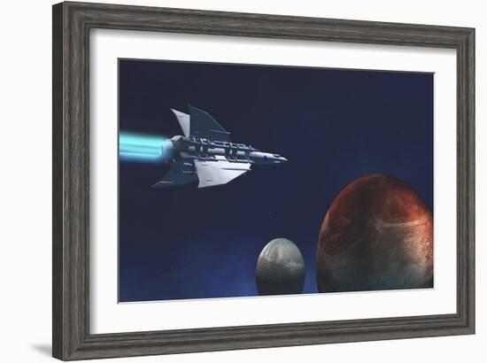 A Starship from Earth Travels to a Red Planet-null-Framed Art Print