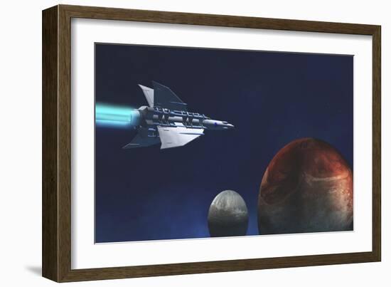 A Starship from Earth Travels to a Red Planet-null-Framed Art Print