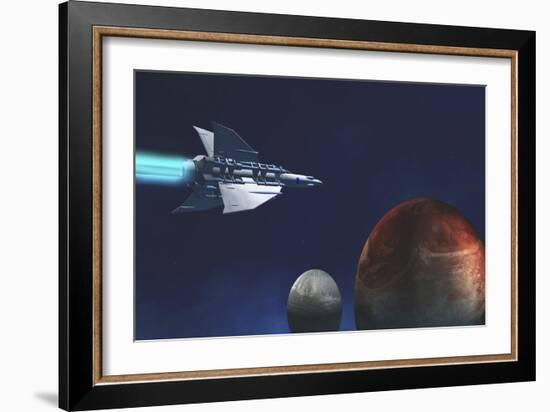 A Starship from Earth Travels to a Red Planet-null-Framed Art Print