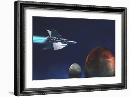 A Starship from Earth Travels to a Red Planet-null-Framed Art Print