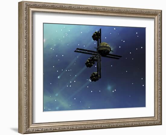 A Starship from Earth with Ion Drive Propulsion Explores the Cosmos-null-Framed Art Print