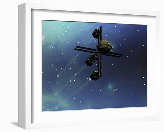 A Starship from Earth with Ion Drive Propulsion Explores the Cosmos--Framed Art Print